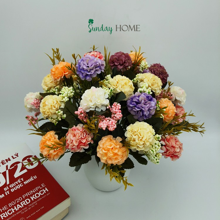 Bình hoa luạ trang trí phòng khách, hoa giả để bàn Cẩm Tú Cầu mini