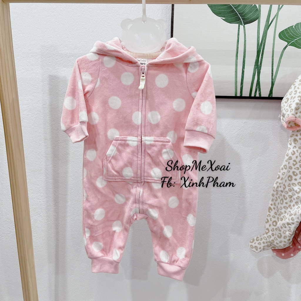 [Size 3M] Bodysleep suit Nỉ, body ngủ cho bé  Hiệu Carter màu hồng có mũ