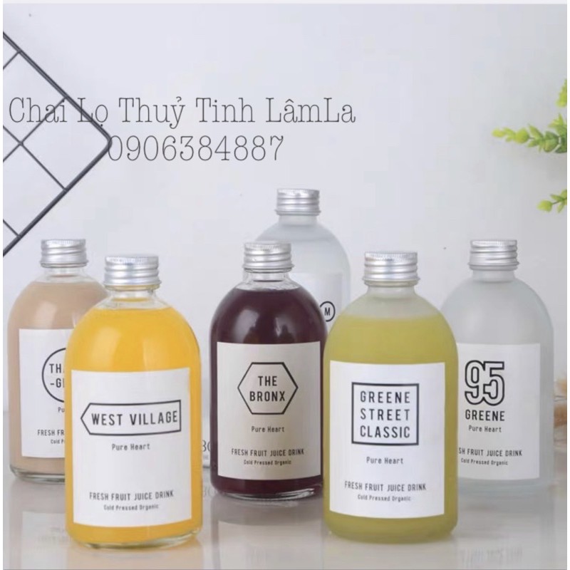 Chai Thuỷ Tinh Tròn Miệng Nhỏ Nắp Nhôm 350ml || Đựng Nước Ép , Sữa Chua Trái Cây , Coffee