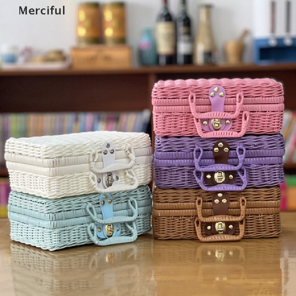 Túi hành lý đan sợi mây thiết kế nhỏ gọn phong cách cổ điển đựng đồ trang điểm đi du lịch