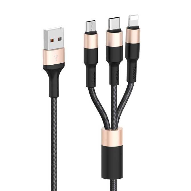 CÁP SẠC 3 ĐẦU HOCO X26 - DÀI 1M - CHO CÁC DÒNG MÁY - CHÍNH HÃNG BẢO HÀNH TOÀN QUỐC