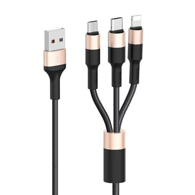 Cáp Sạc Đa Năng Cáp Sạc 3 Đầu Hoco X26 Dòng 2.4A Lightning Micro Type C Iphone Android - Chính Hãng - BH 12 Tháng