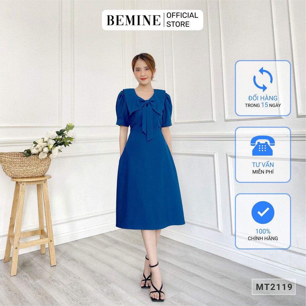 Đầm nữ công sở thiết kế cổ nơ tay xếp li BEMINE MT2119XANH | BigBuy360 - bigbuy360.vn