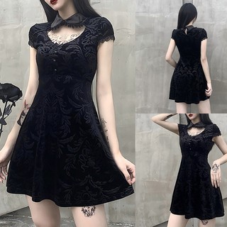 Đầm Nữ Cổ Peter Pan Tay Ngắn Phong Cách Gothic