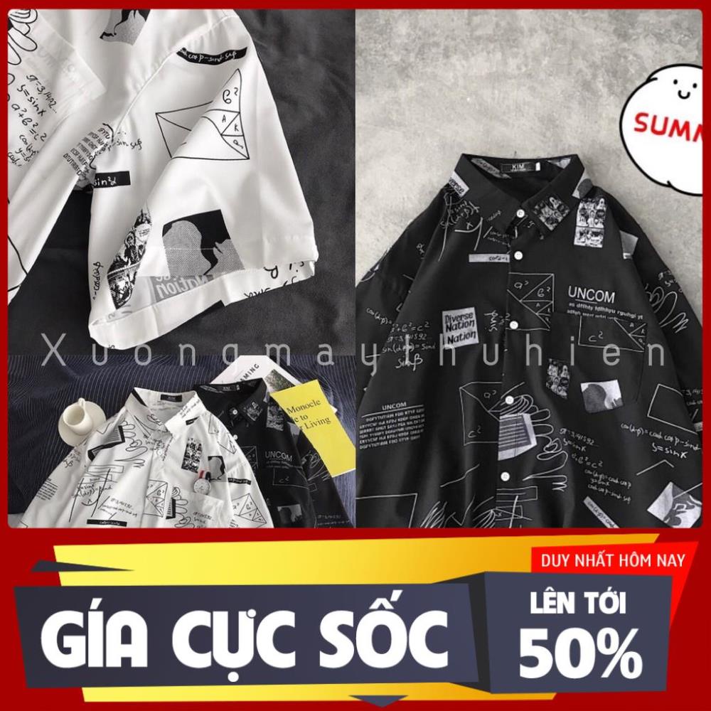 Áo sơ mi cộc tay họa tiết hình học unisex/Áo sơ mi tay lỡ có cổ trẻ trung năng động ⚡