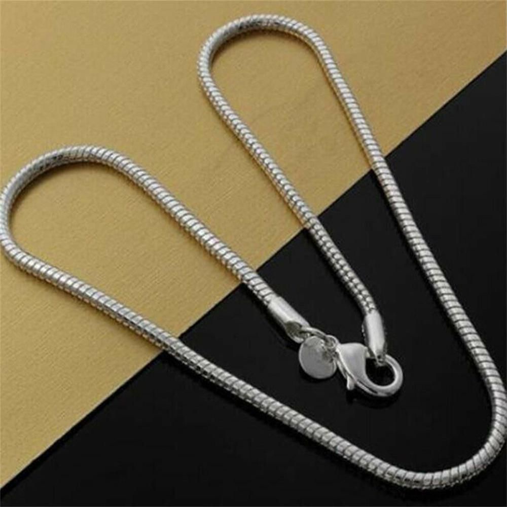 Vòng cổ mạ bạc 925 chuỗi dây rắn 16/ 18/ 20/ 22/ 24 inch thời trang cho nam và nữ