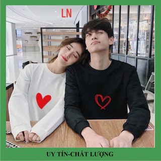 Áo nỉ dài tay in hình trái tim trước ngực, vải đẹp hình in rõ nét.Áo đôi nam nữ tình yêu đẹp giá rẻ.
