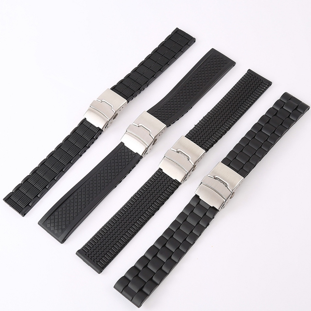 Dây Đeo Đồng Hồ Bằng Cao Su Silicon Màu Đen Chống Thấm Nước Kích Thước 20mm 22mm 24mm Phong Cách Thể Thao Cho Nam