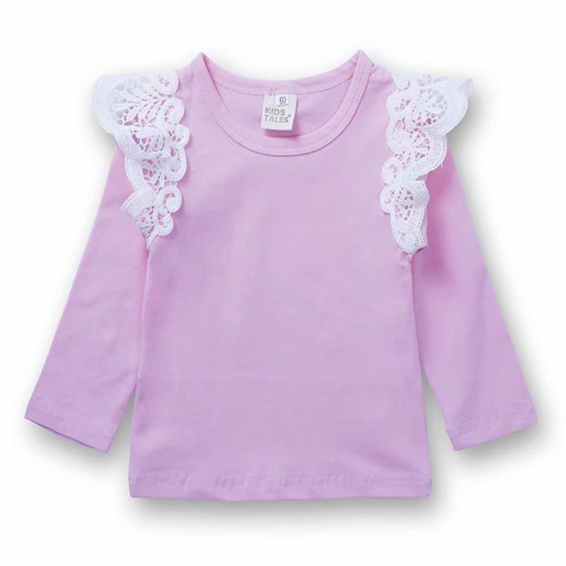 0-3 Yrs Toddler White Tshirt Girls Baby Lace T-shirt Infant Black Top Pink Long Sleeve