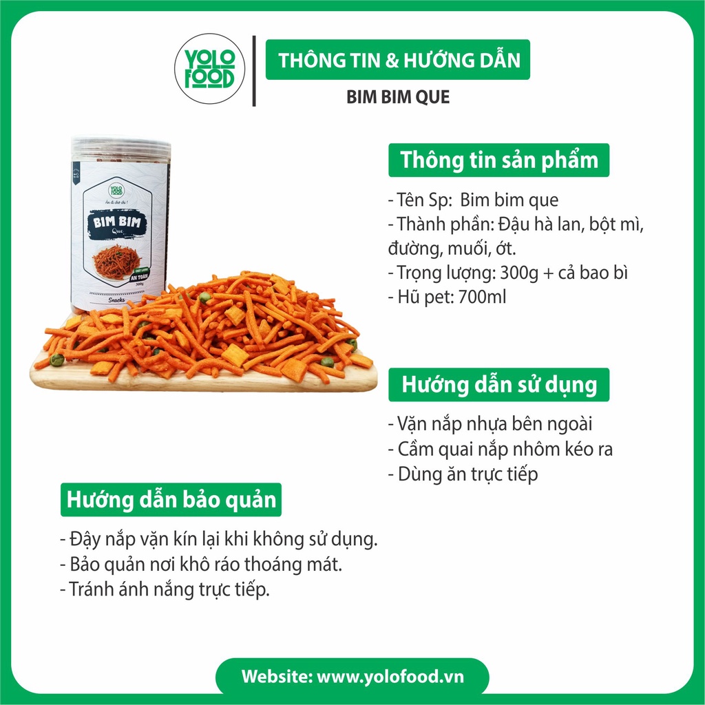 Bim bim que đậu hà lan hộp 300g YOLO FOOD đồ ăn vặt ngon , chất lượng bim bim tăm đậu hà lan giòn thơm đậm vị ATVSTP