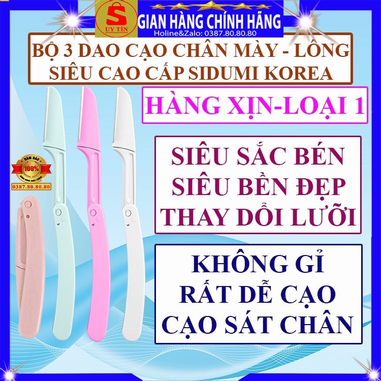 Bộ 3 dao cạo lông mặt nách chân tay lông mày mi chân mày vùng kín body thay đổi lưỡi loại xịn Sidumi hàn quốc cho nữ tốt