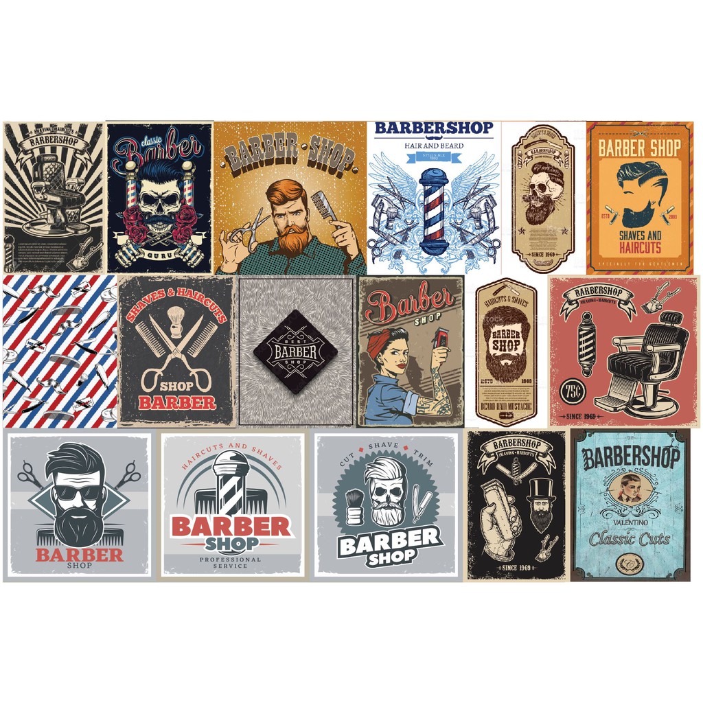 Hình dán barber shop dán tường khổ lớn A4, A5 ( ~20 hình)