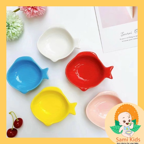 Đĩa sứ mini hình cá trích, hoa anh đào dễ thương dành cho bé ăn dặm ADKN, bát gốm sứ SAMI KIDS