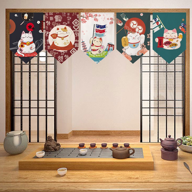 Rèm Cửa Ngắn Họa Tiết Mèo May Mắn Phong Cách Nhật Bản | BigBuy360 - bigbuy360.vn