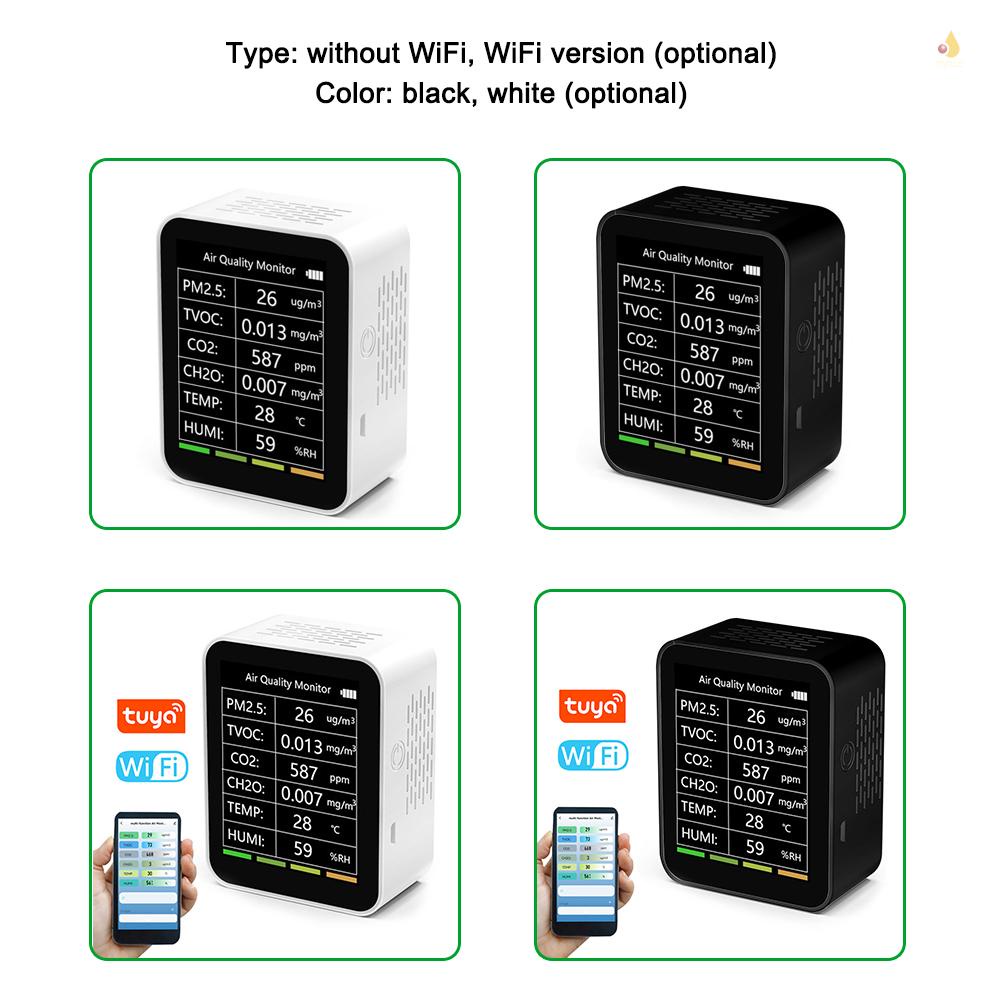 Thiết Bị Phát Hiện Độ Ẩm Không Khí Để Bàn 6 Trong 1 Đa Năng PM2.5 TVOC CO2 CH2O