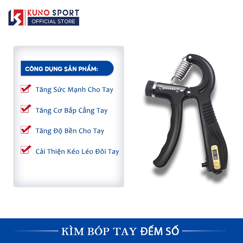 Kìm Bóp Tay KUNOSPORT, Kìm Tập Cơ Tay, Chữ R, Dụng Cụ Tập Gym, Tập Lực Tay Tại Nhà Chỉnh lực 5 - 60kg