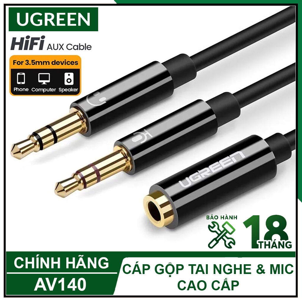 Cáp Gộp Tai Nghe Và Mic Cao Cấp, UGREEN AV140 Chính Hãng