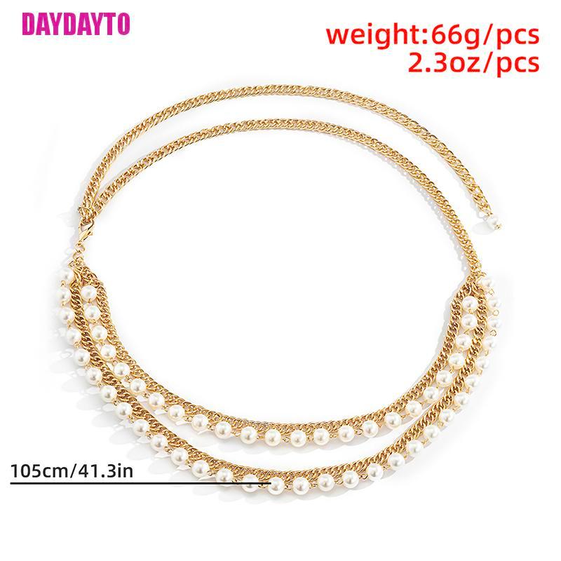 Thắt Lưng Dây Xích Tua Rua Nhiều Lớp Đính Ngọc Trai Cho Nữ