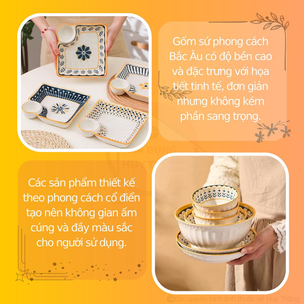 Bát Đĩa Decor Có Tay Cầm Phong Cách Bắc Âu Scandinavia, Đĩa Vuông Có Tay Cầm, Đĩa chữ nhật