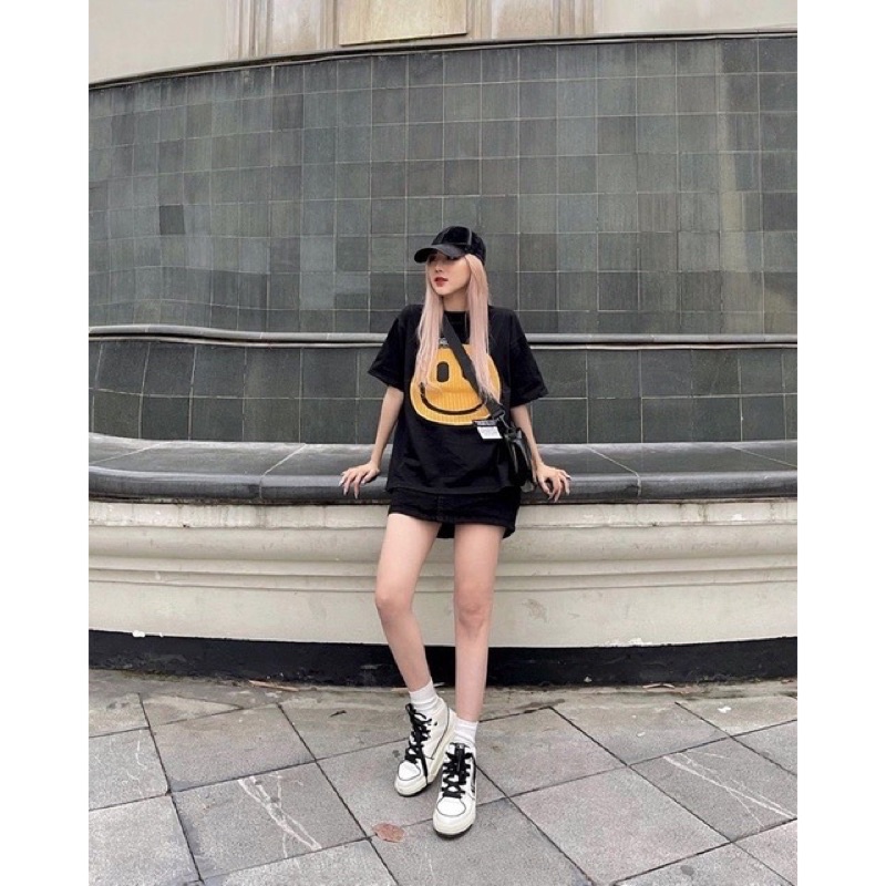 Áo Phông Quảng Châu hình mặt cười thêu siêu hot Hàng L1 chất cotton lạnh