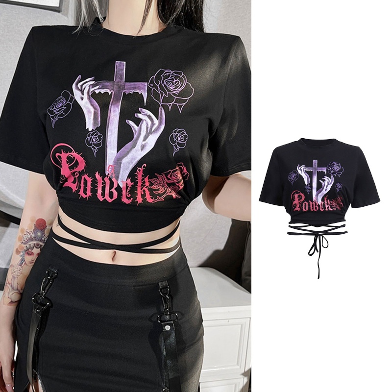 Áo Thun Lửng Dạng Quấn In Họa Tiết Chữ Thập Gợi Cảm Cho Nữ