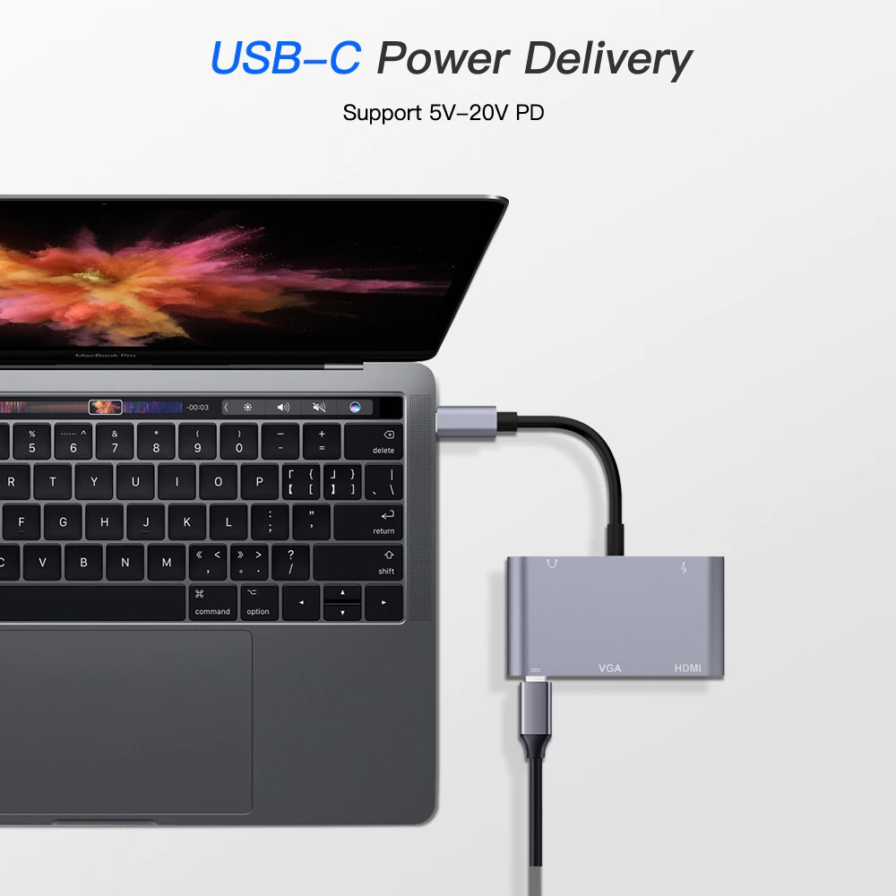 Thiết bị chuyển đổi Type-C 5 trong 1 với cổng VGA HDMI PD USB3.0 tiện dụng chất lượng cao