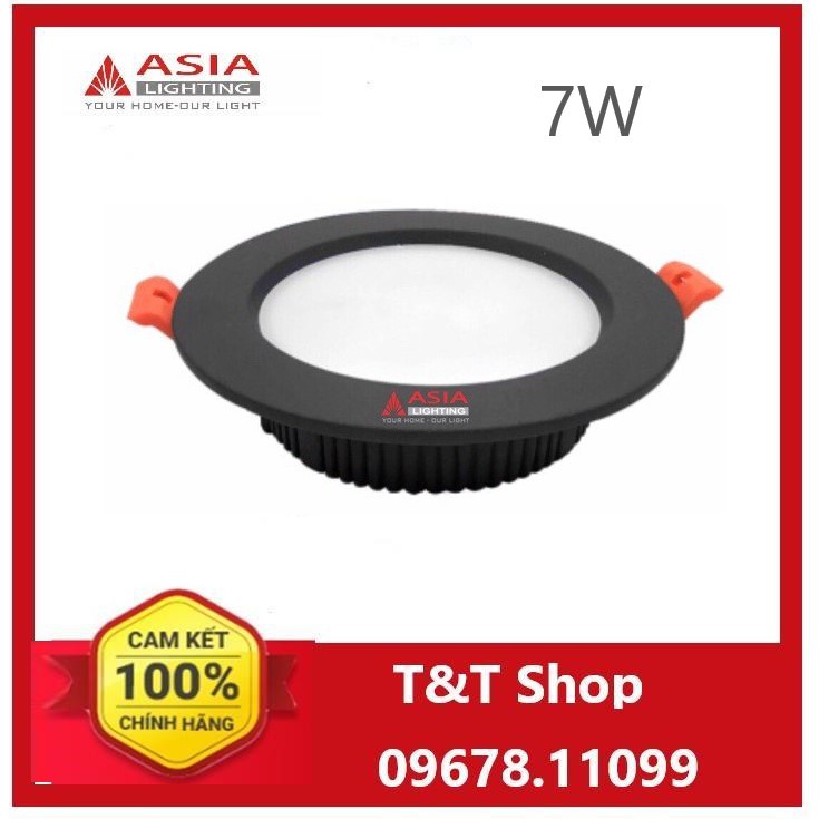 Đèn âm trần led Asia mặt đen 7W, D90, 3 chế độ màu ánh sáng