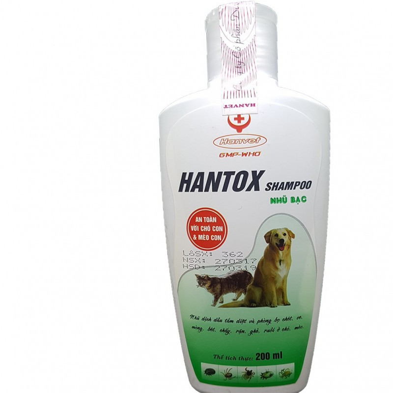 Sữa Tắm Trị Ve Rận Bọ Chét Chó Mèo Hantox Shampoo Xanh Nhũ Bạc dưỡng lông 200ml - ShopPetAz