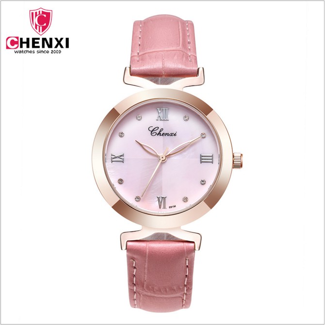 Đồng hồ nữ dây da hồng thời trang Sukem Store 011Chenxi (Hồng)