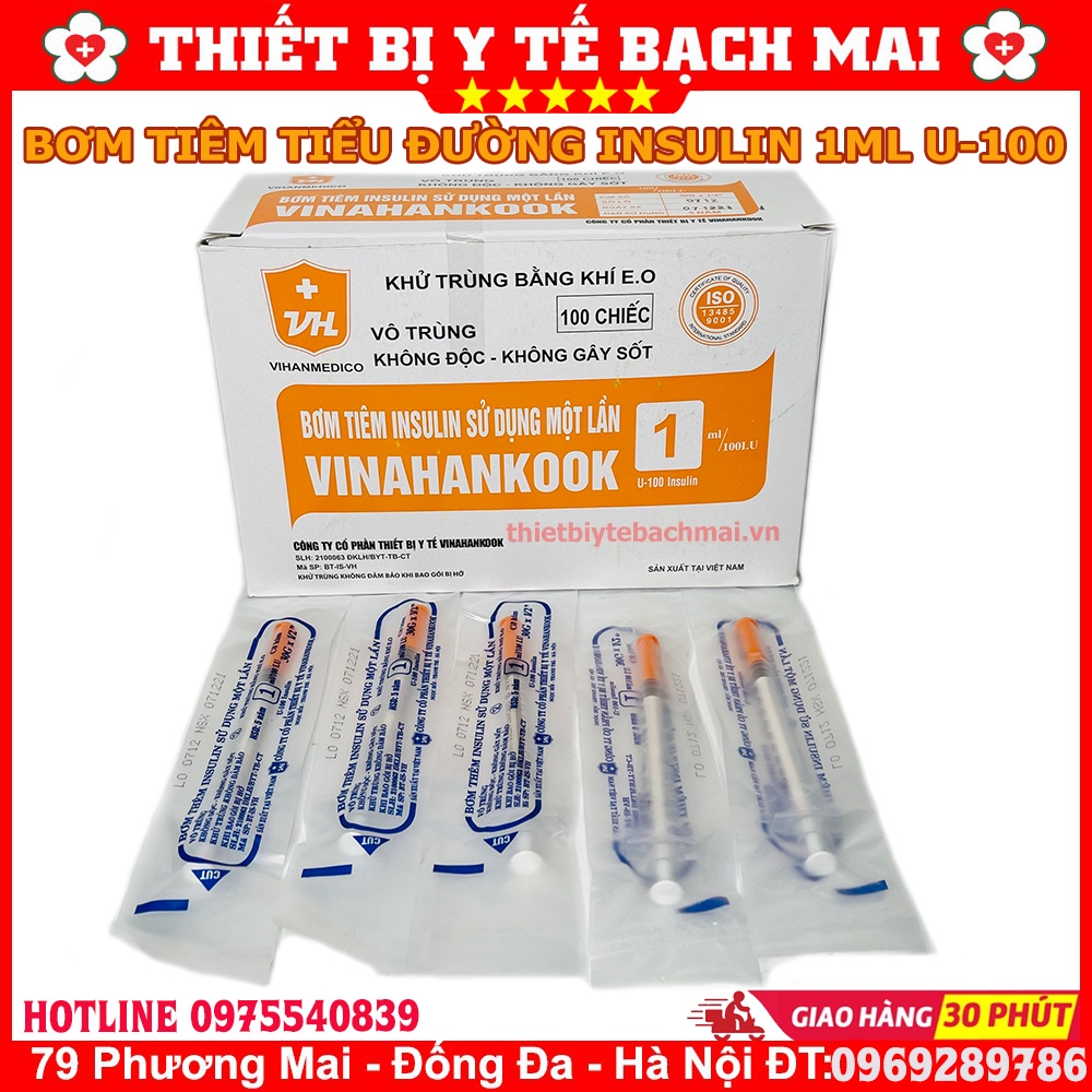 Kim Bơm Tiêm Tiểu Đường 1ml U-100 Vinahankook - Hộp 100 Cái