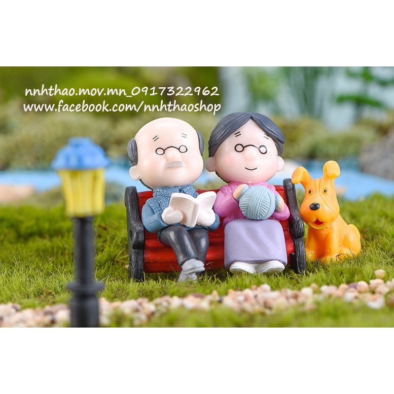 Tượng chibi ông bà trang trí mô hình, tiểu cảnh