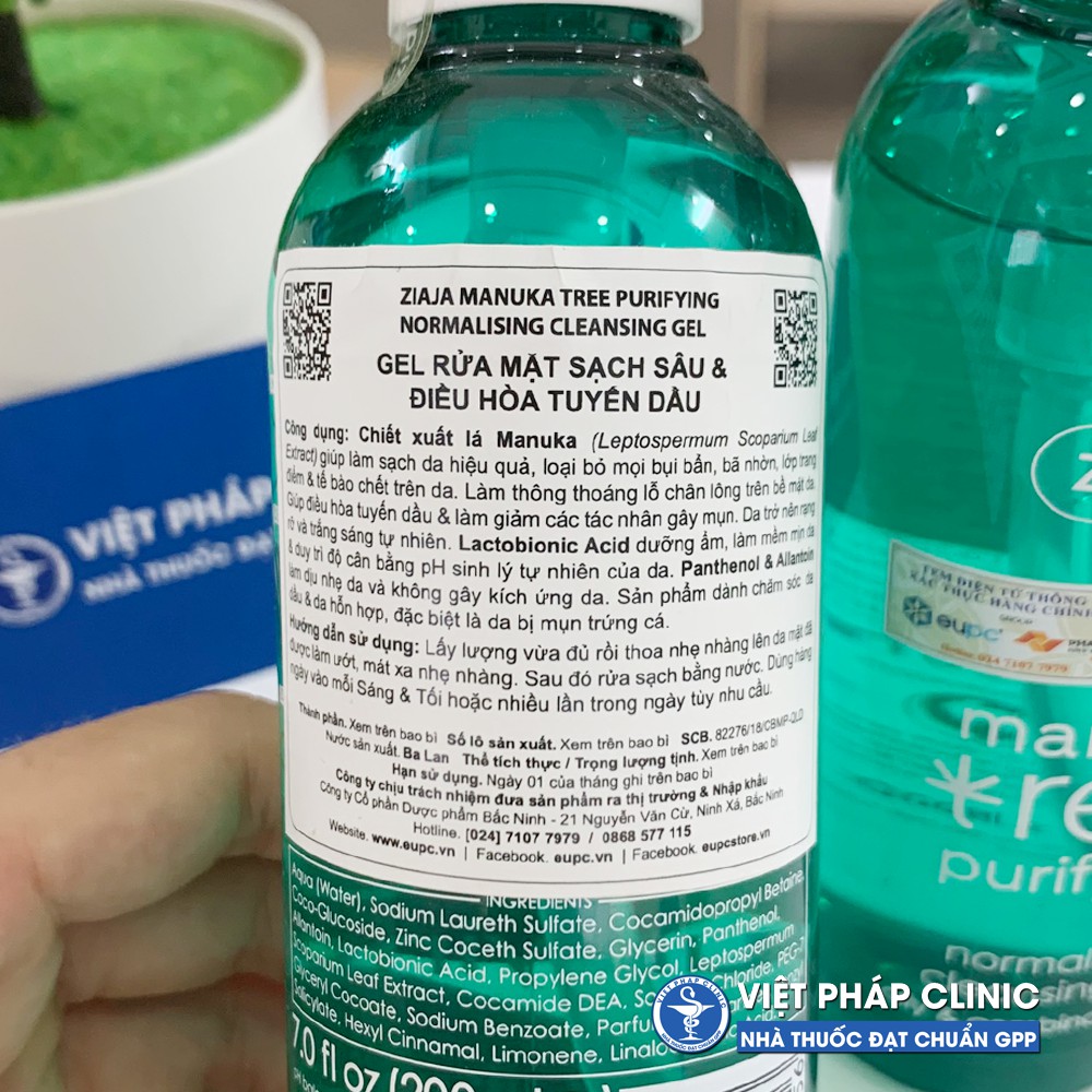 Gel rửa mặt Ziaja Chiết xuất từ lá Manuka sạch sâu & kiểm soát dầu mụn