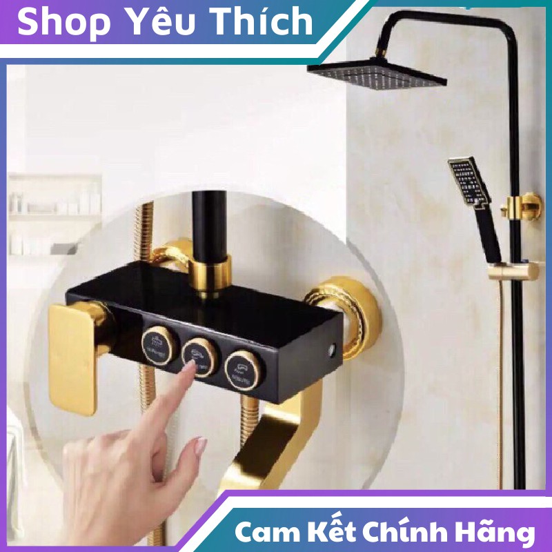 Vòi Sen Cây Cao Cấp MORALLY- BLACKGOLD Chất Liệu Đồng Sơn Tĩnh Điện Phong Cách Châu Âu Cổ Điển Tăng Áp Bát Sen