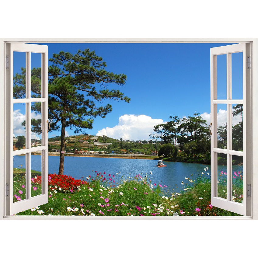 Tranh dán tường cửa sổ HD Cảnh đẹp thiên nhiên cá chép Koi và nhiều mẫu khác CS-0377 Kim sa