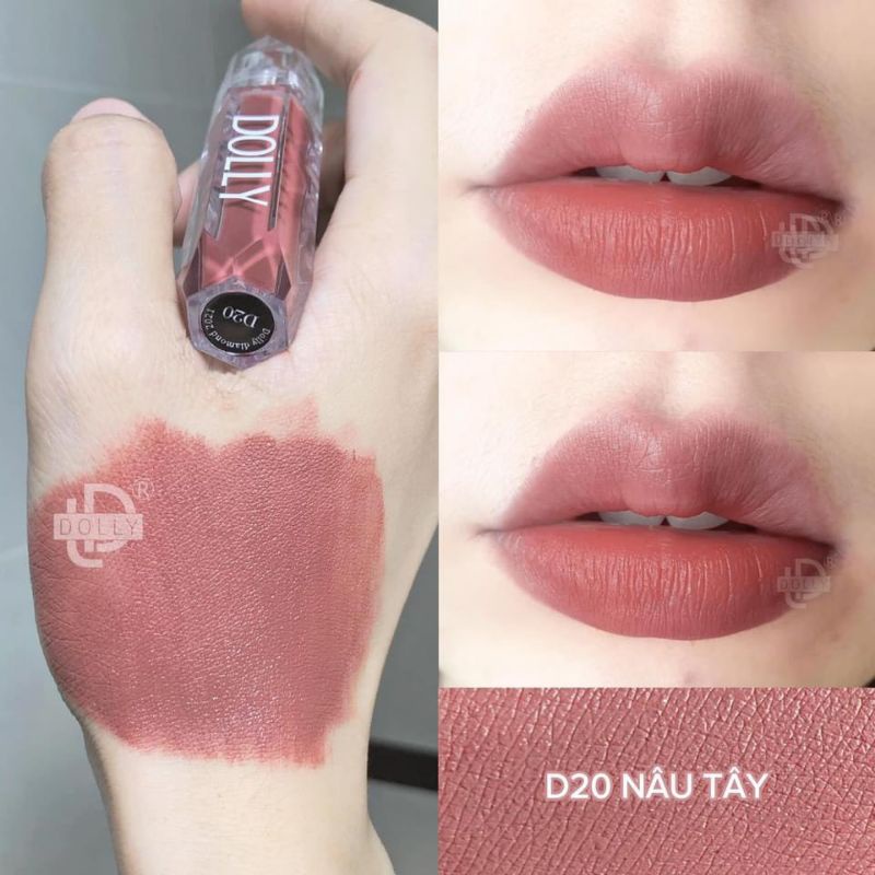 Son kem lì Dolly Diamond màu Nâu tây sang chảnh mềm mịn như nhung không chất độc hại