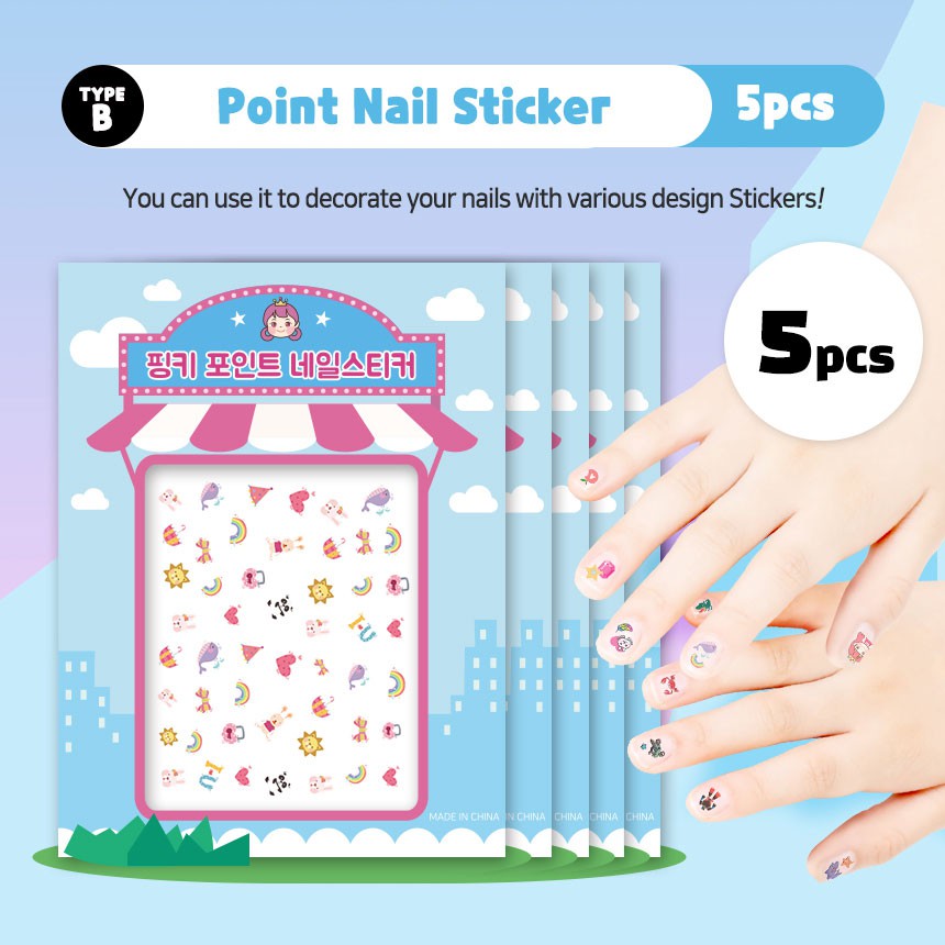 Bộ 5 tờ nhãn dán trang trí móng tay I'M PINKY nhiều mẫu mã cho trẻ 3-8 tuổi
