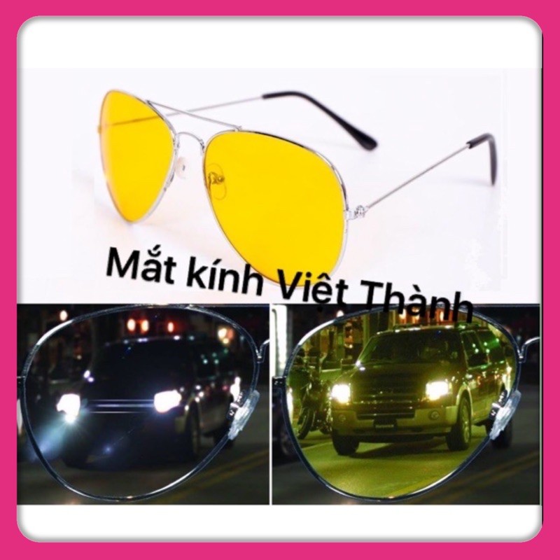 Kính đi đêm loại TỐT mắt thuỷ tinh có hộp- kính phi công aviator đi đêm