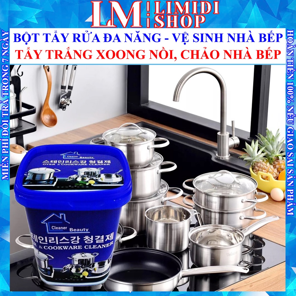 Bột tẩy rửa đa năng - Vệ sinh nhà bếp, nhà tắm - Bột tẩy trắng xoong nồi, chảo nhập khẩu Hàn Quốc - LIMIDI