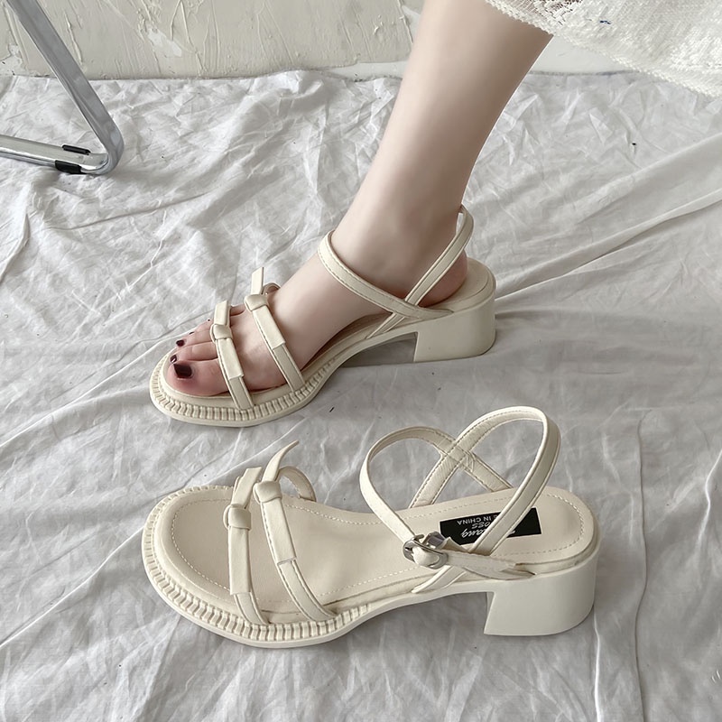 Giày Sandal Cao Gót Dày Vừa Thời Trang Mùa Hè 2021 Phong Cách Roman Mới