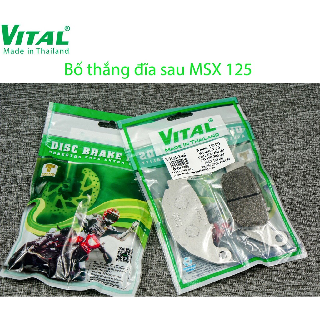 Bố thắng đĩa sau + trước MSX, CBR, CBR 150, CBR 150 hiệu VITAL - Má phanh xe máy, bố thắng đĩa VITAL chính hãng Thái lan