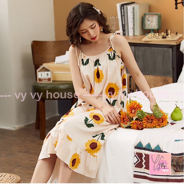 Đầm 2 dây hoa hướng dương quảng châu Ulzzang