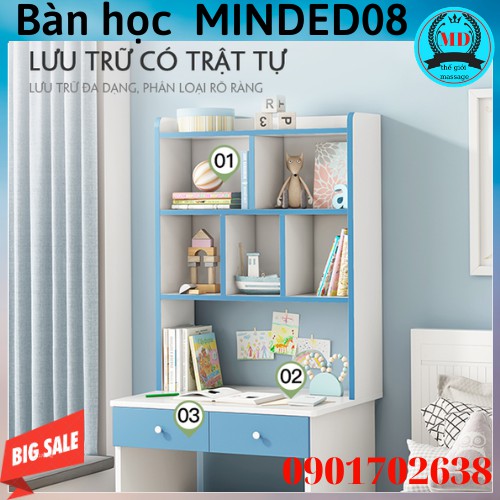 Bàn học bàn làm việc thiết kế thông minh kết hợp giá sách, bàn học kệ sách 60x40x145CM