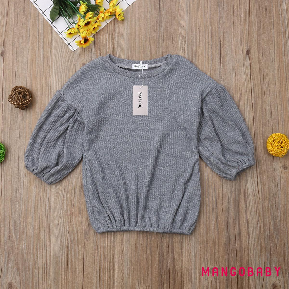 Áo Sweater Màu Trơn Tay Phồng Đáng Yêu Cho Bé Gái