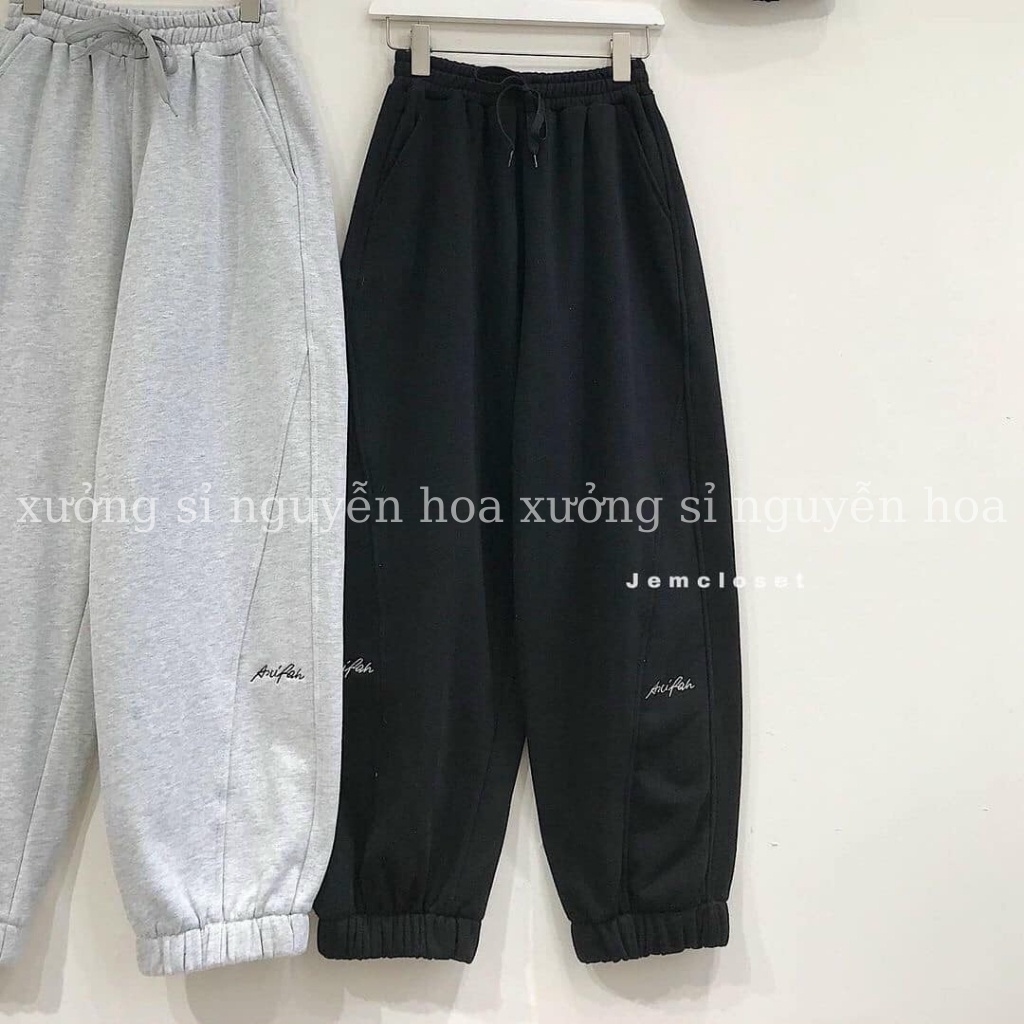 Quần jogger chất nỉ dày dặn bo gấu. Quần nỉ unisex form rộng 2 màu xám đen dễ mặc