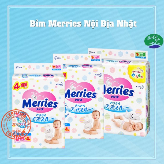 Bỉm MERRIES nội địa Nhật cộng miếng đủ size NB96 dán/ S88 dán/ M68 dán/M 64 quần/ L50 quần/ XL44 quần/ XXL 28 quần