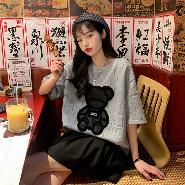 Áo Thun Nữ Form Rộng Ngắn Tay In Hình Gấu Đáng Yêu Thời Trang Cho Áo Phông Nữ