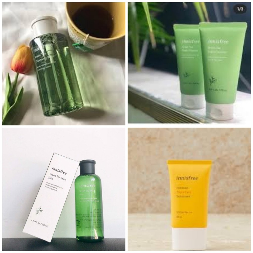 Bộ Làm Đẹp INNISFREE TRÀ XANH: Nước Tẩy Trang + Sữa Rửa Mặt +Nước Hoa Hồng+Kem chống Nắng