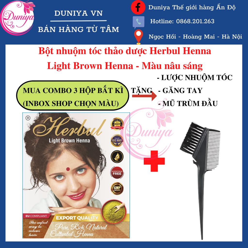 Bột nhuộm tóc thảo dược Herbul Henna - Màu Nâu Sáng Light Brown
