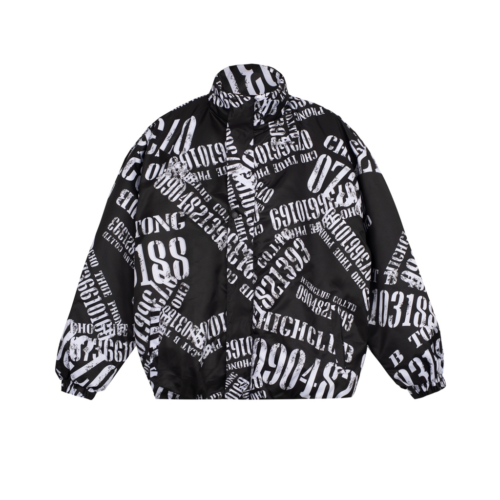 Áo Bomber TEXT NUMBER Unisex màu Beige và Đen vải dù cổ đứng có chần bông HIGHCLUB Brand Chính Hãng