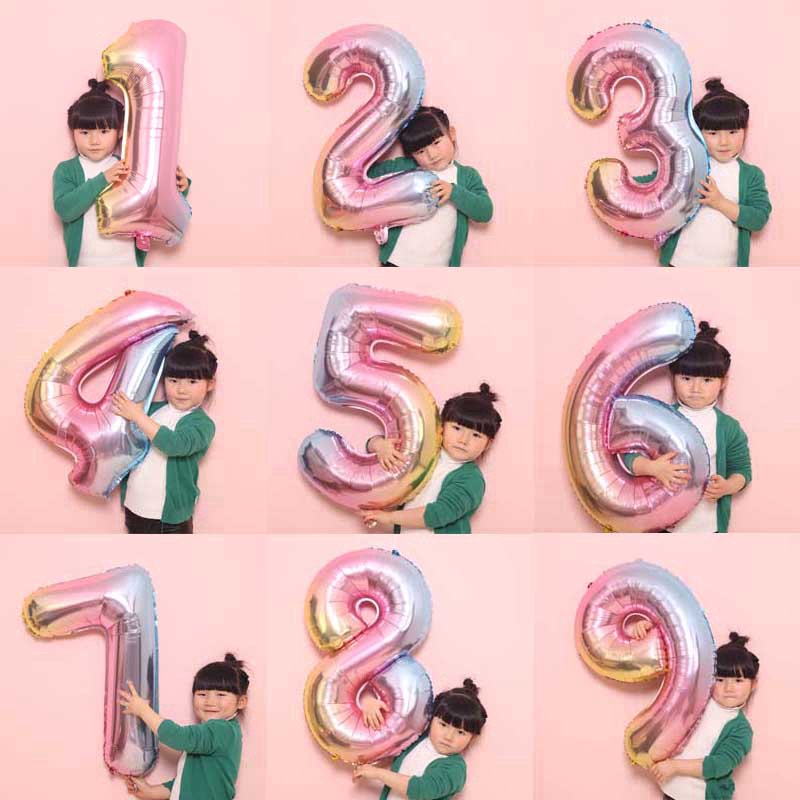Bong bóng nhôm 32 &quot; màu gradient hình số từ 0-9 dùng cho trang trí tiệc